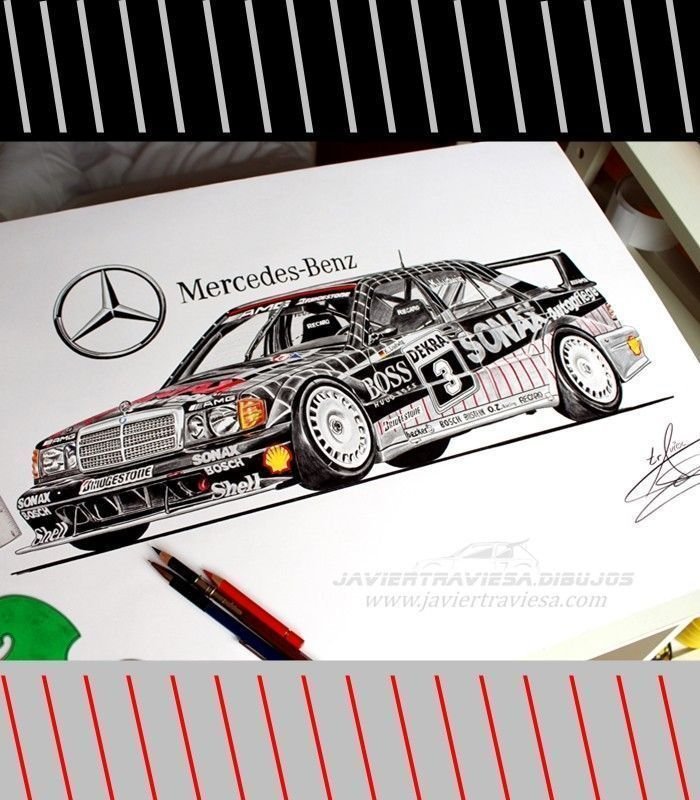TAZA DIBUJO MERCEDES 190 DTM KLAUS LUDWIG - Imagen 3