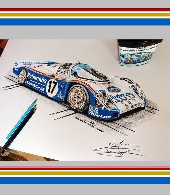 CAMISETA AZUL CON DIBUJO DE PORSCHE 962C LEMANS - Imagen 3