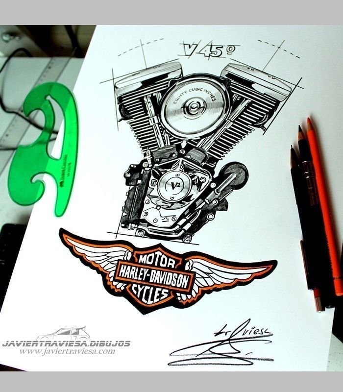 CAMISETA CON DIBUJO DE MOTOR HARLEY DAVIDSON - Imagen 3