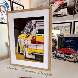 CUADRO ENMARCADO DIBUJO AUDI SPORTQUATTRO 42x52cm.